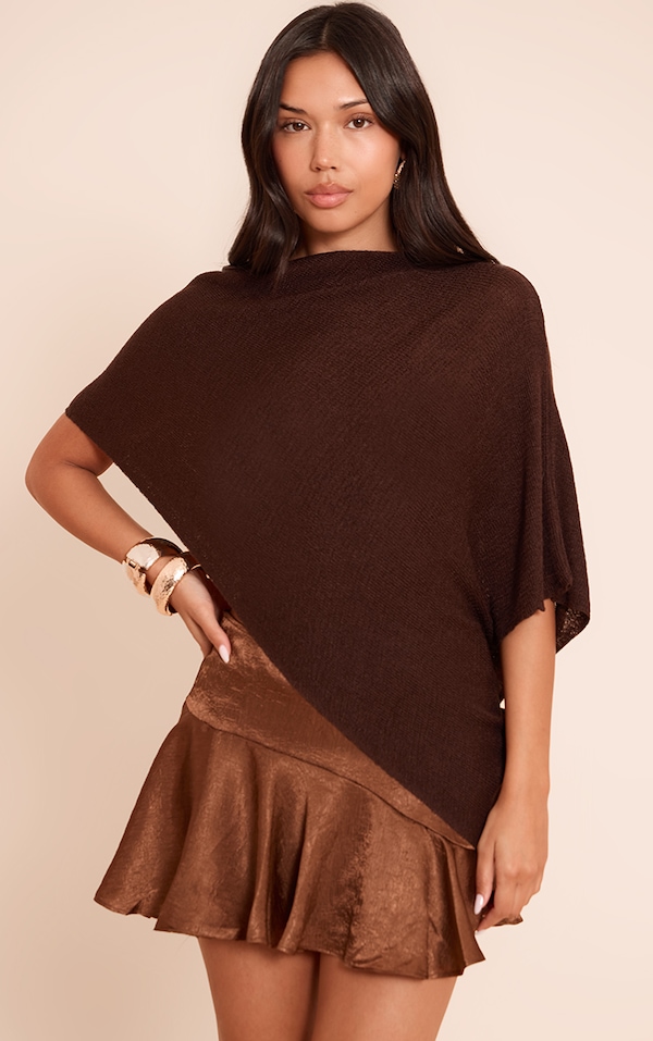 Chocolate Fine Knit Poncho Style Top 