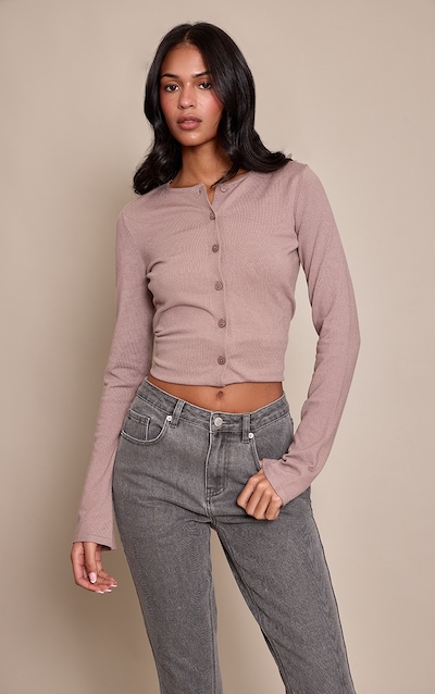 Tall Cardigan en maille fine taupe à boutons