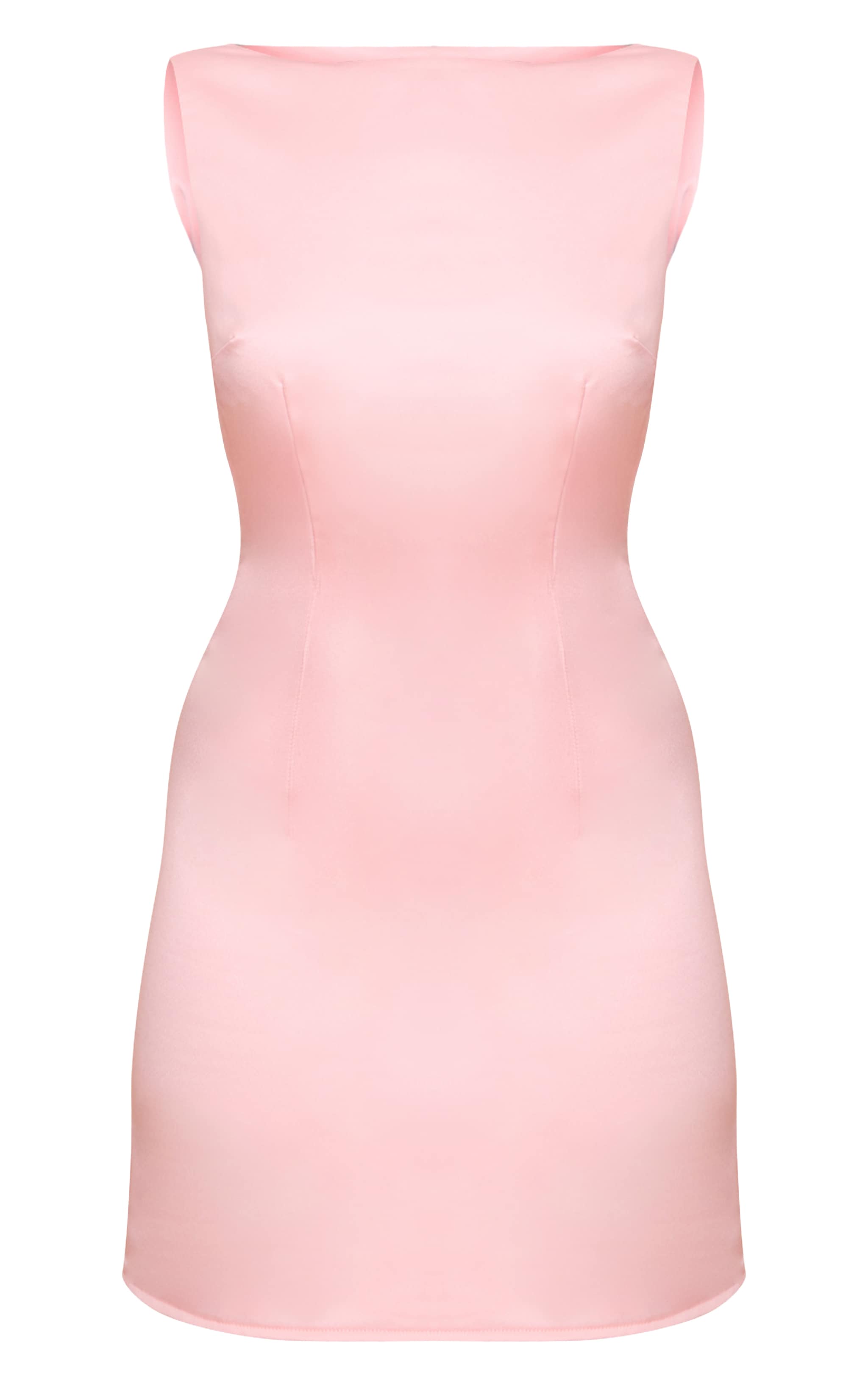Pink Satin Boat Neck Mini Dress image 5