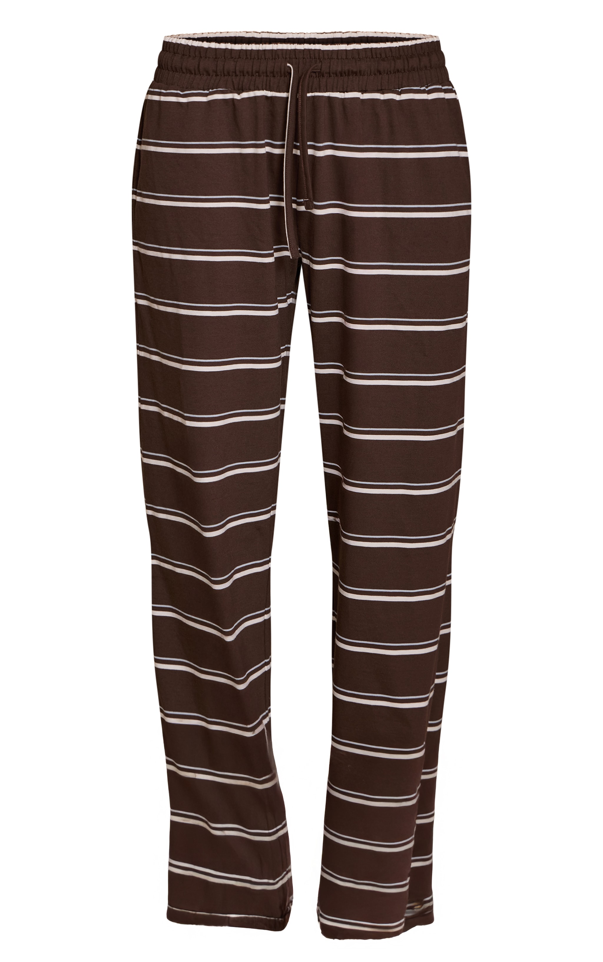 Dark Brown Striped Wide Leg Drawstring Trousers image 5
