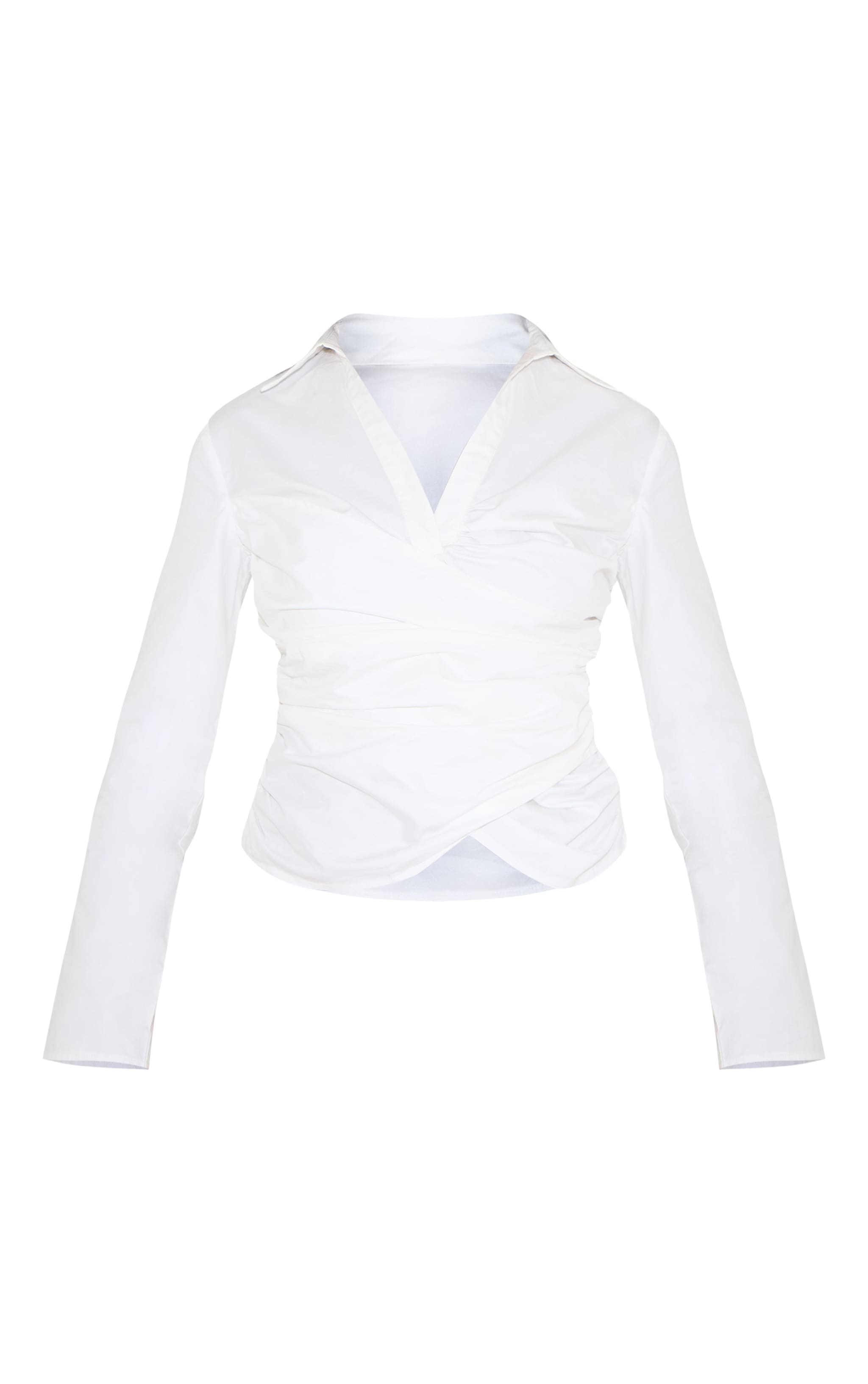 White Cotton Fitted Wrap Detail Shirt image 5