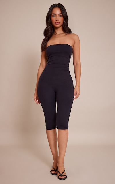 Petite Black Contour Jersey Bandeau Capri Catsuit