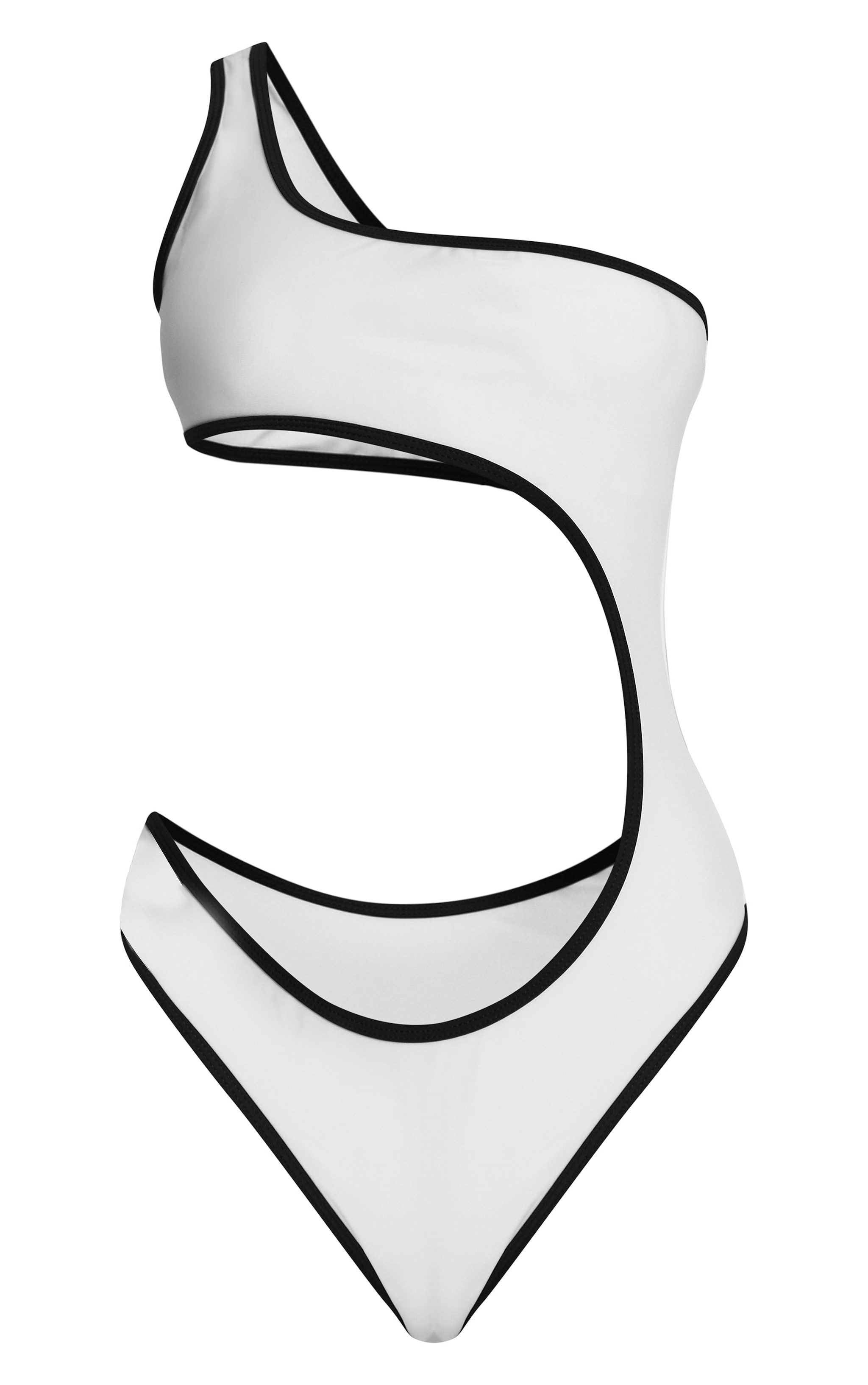 White Contrast Binding One Shoulder Cut Out Swimsuit image 5