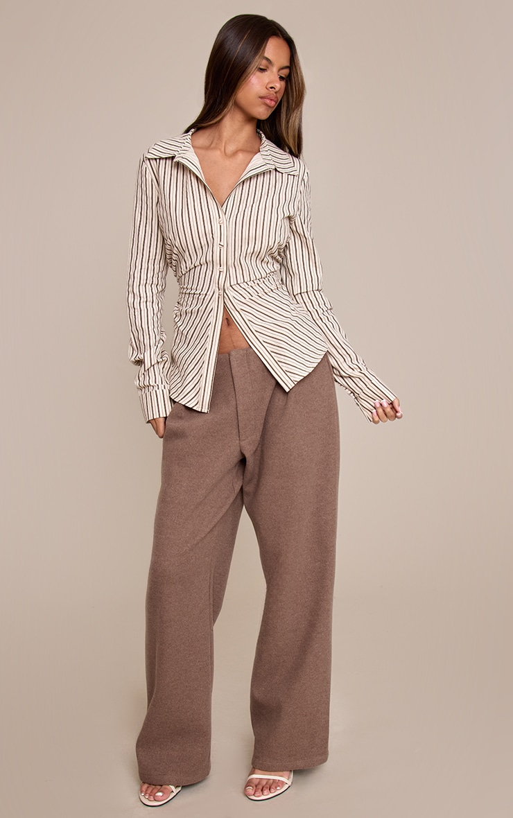 Petite Deep Taupe Wool Look Belted Pants image 2