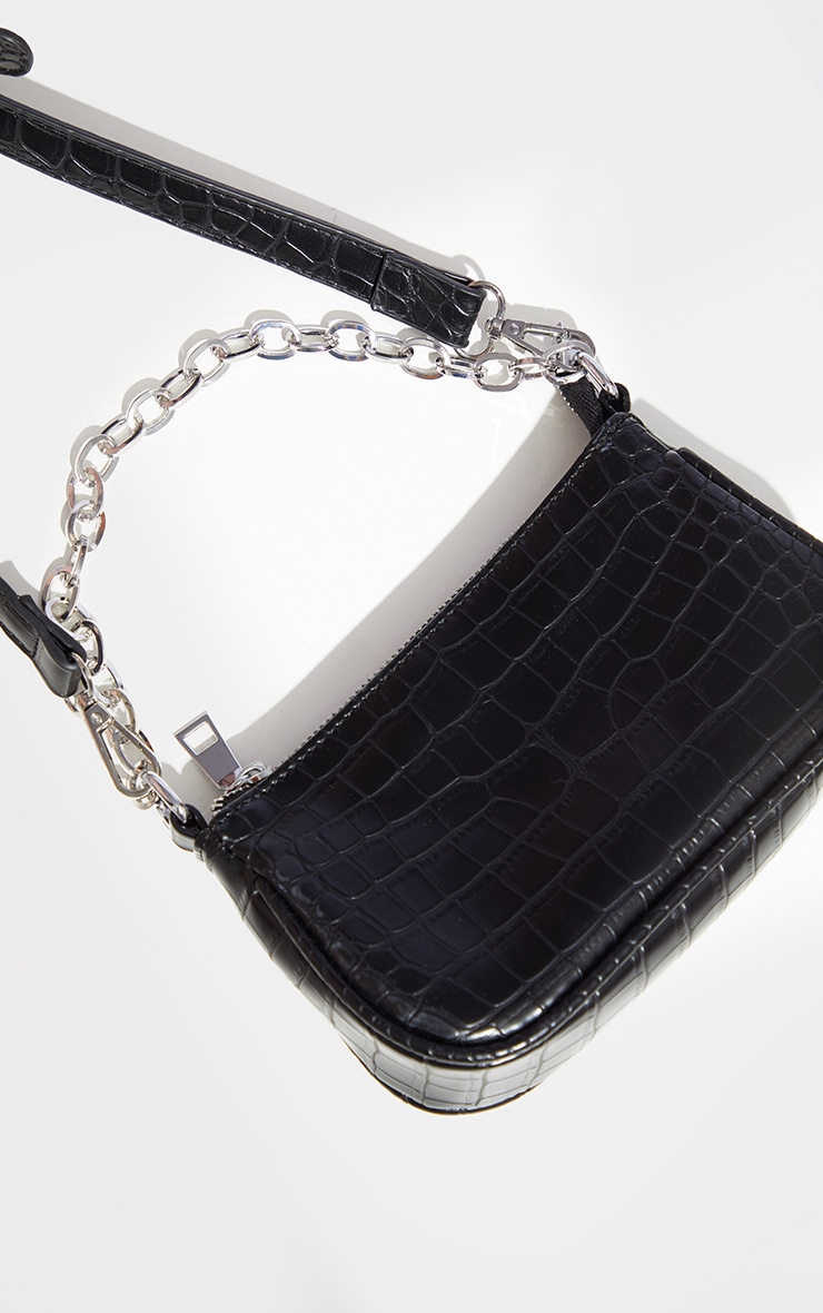 Black Croc Multi Pocket Cross Body Bag image 2