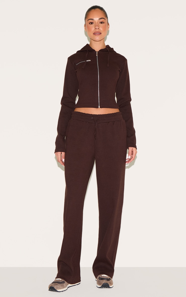 Dark Brown Zip Up Ribbed Track Top image 3