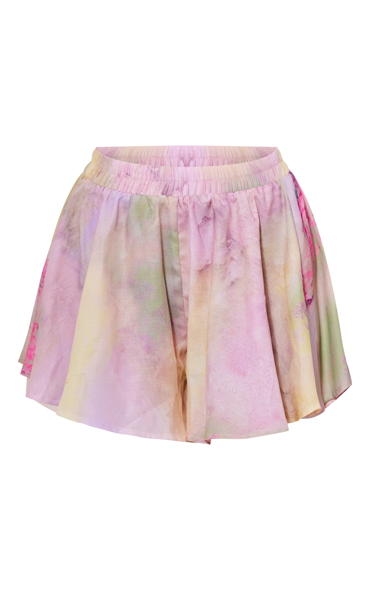 Pale Pink Print Linen Look Floaty Shorts image 6