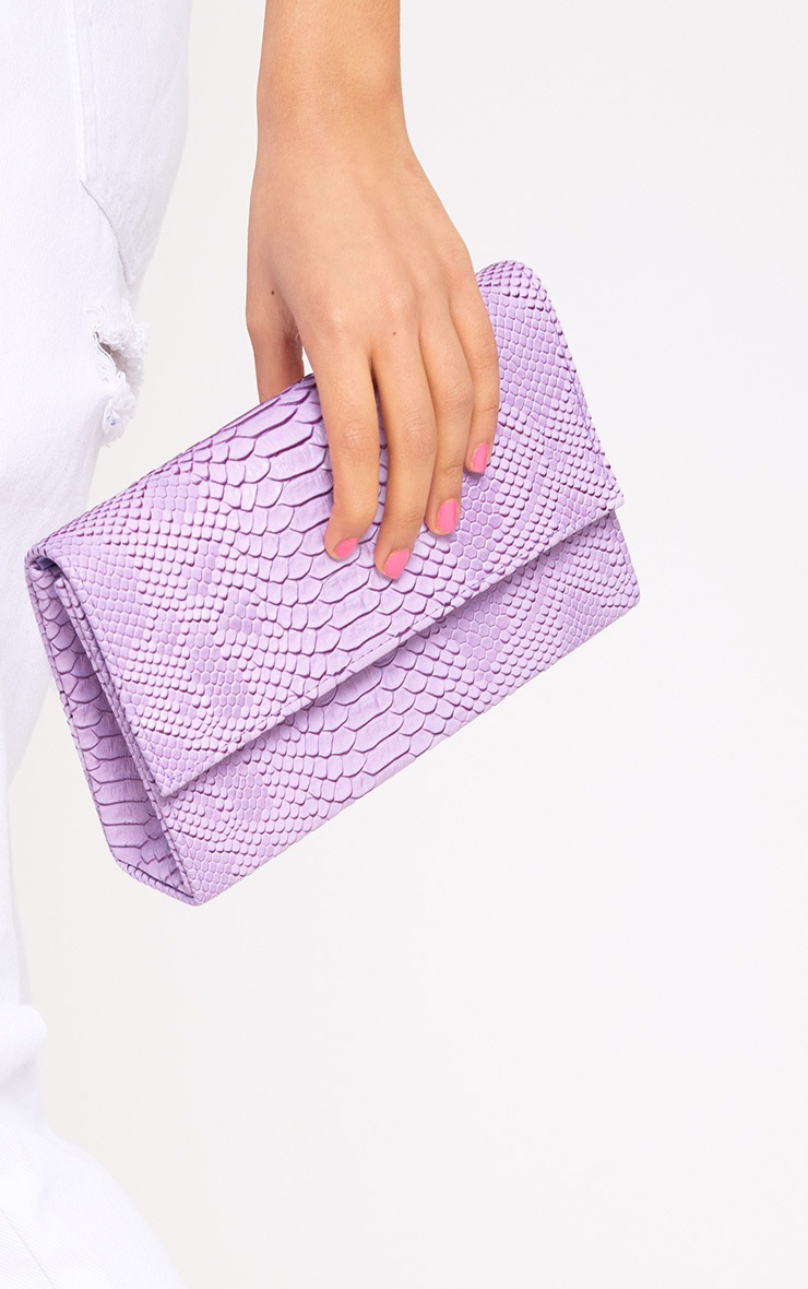 Lilac Snakeskin Clutch. Accessories PrettyLittleThing USA