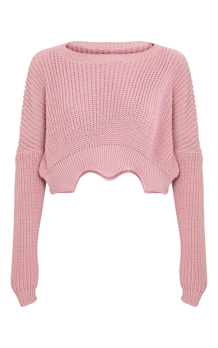Aeesha Blush Scallop Crop Jumper | Knitwear | PrettyLittleThing