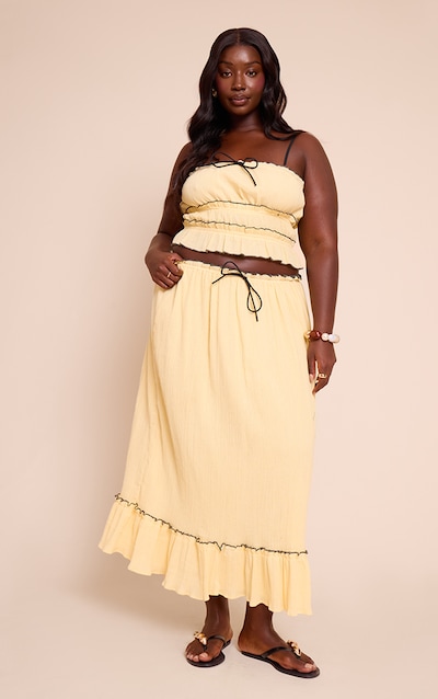 Plus Yellow Cheesecloth Maxi Contrast Skirt