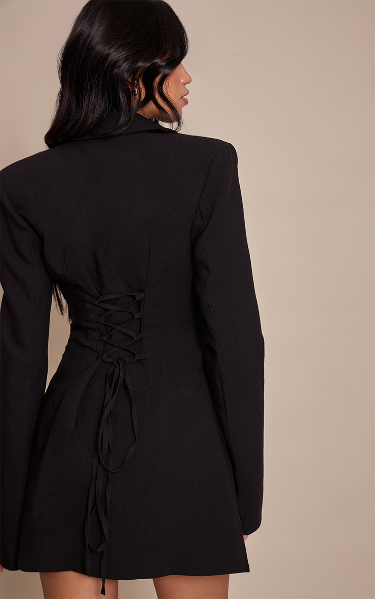 Black Satin Lapel A Line Blazer Dress image 2