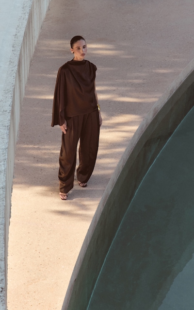 Dark Chocolate Satin Panel Detail Pants