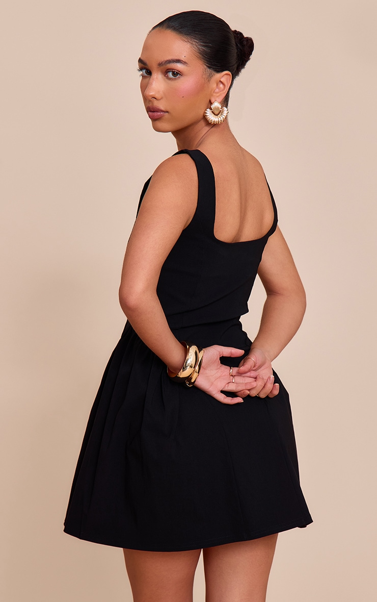 Black Stretch Woven Scoop Neck Shift Dress image 2