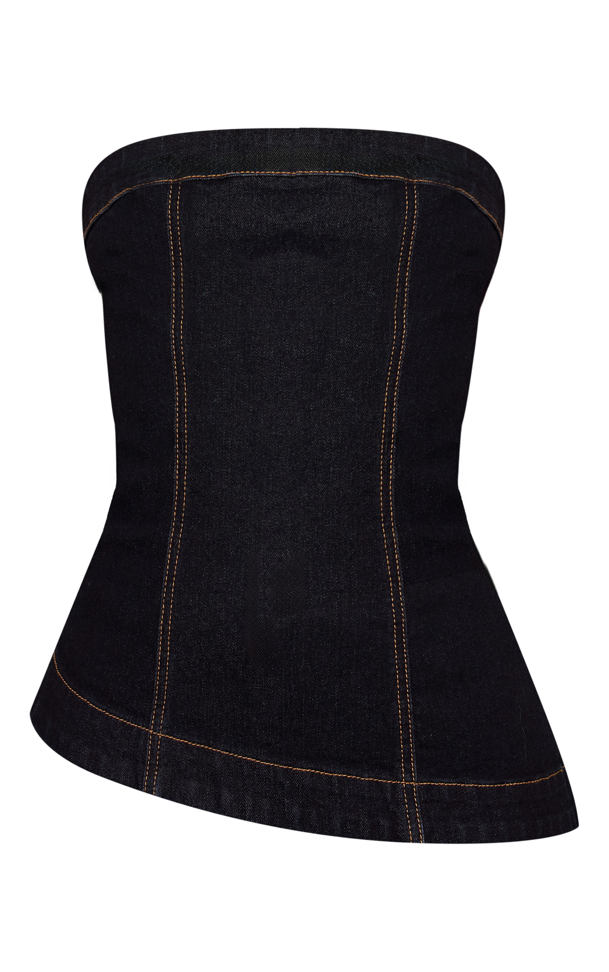 Petite Indigo Asymmetric Fitted Bandeau Denim Top image 5