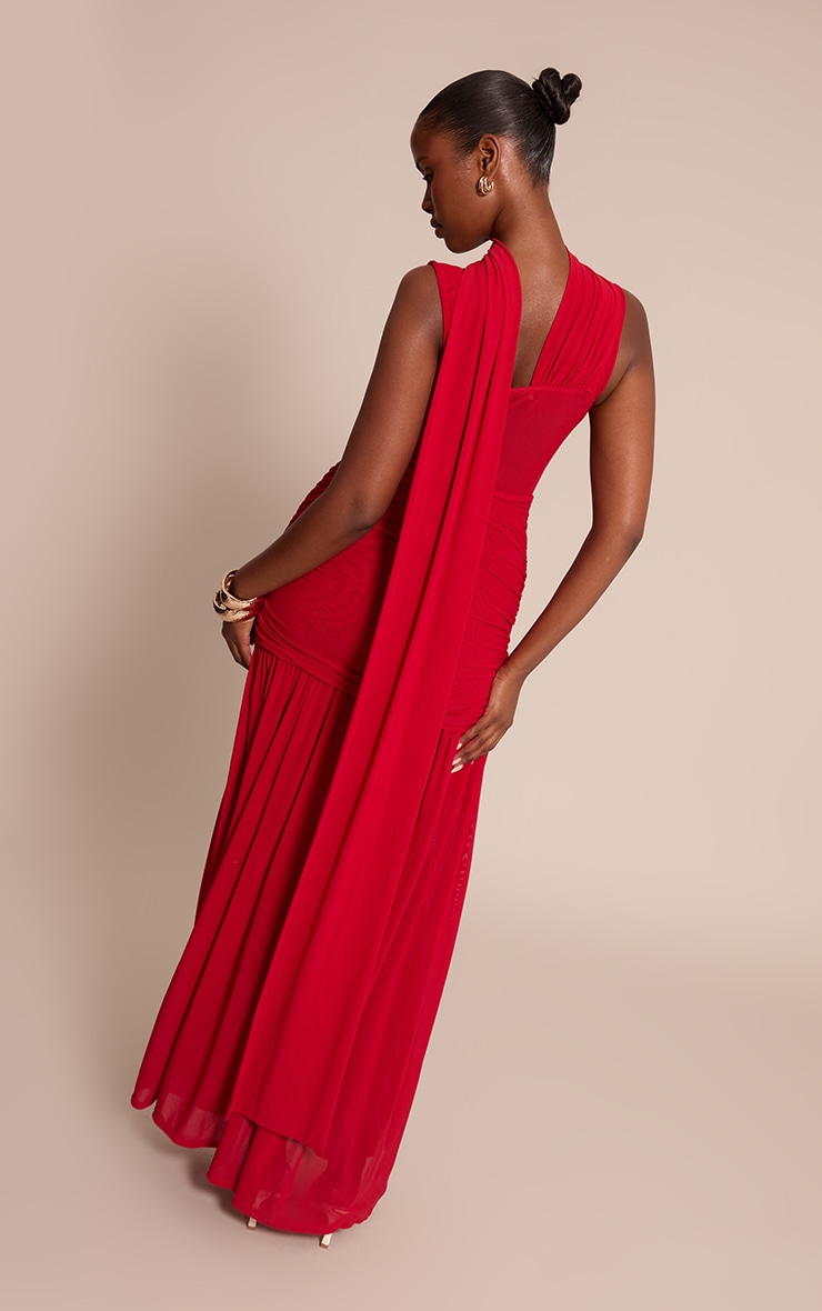 Red Mesh Scarf Detail Maxi Dress image 2