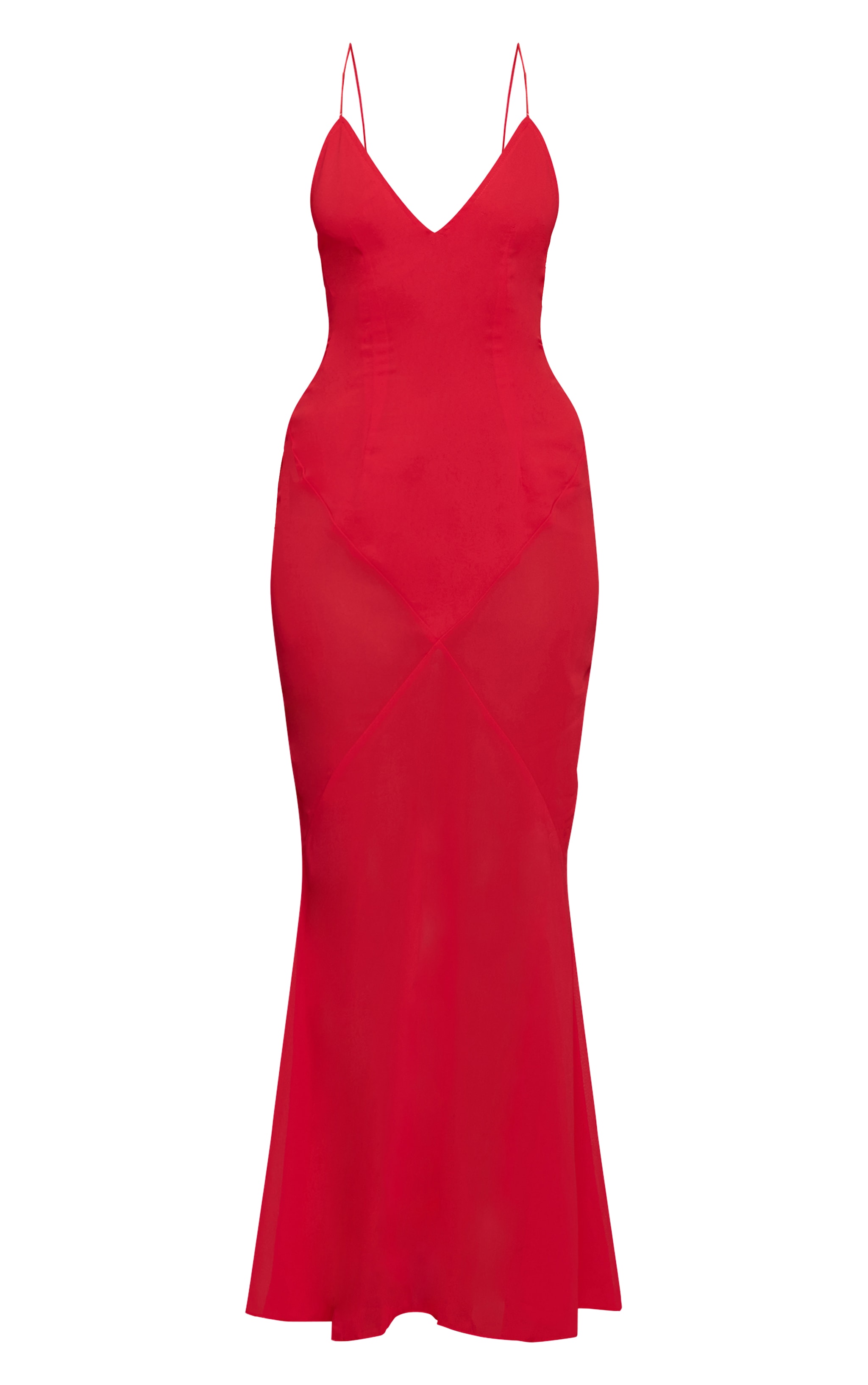Robe longue en mousseline de soie rouge à col en V image 5