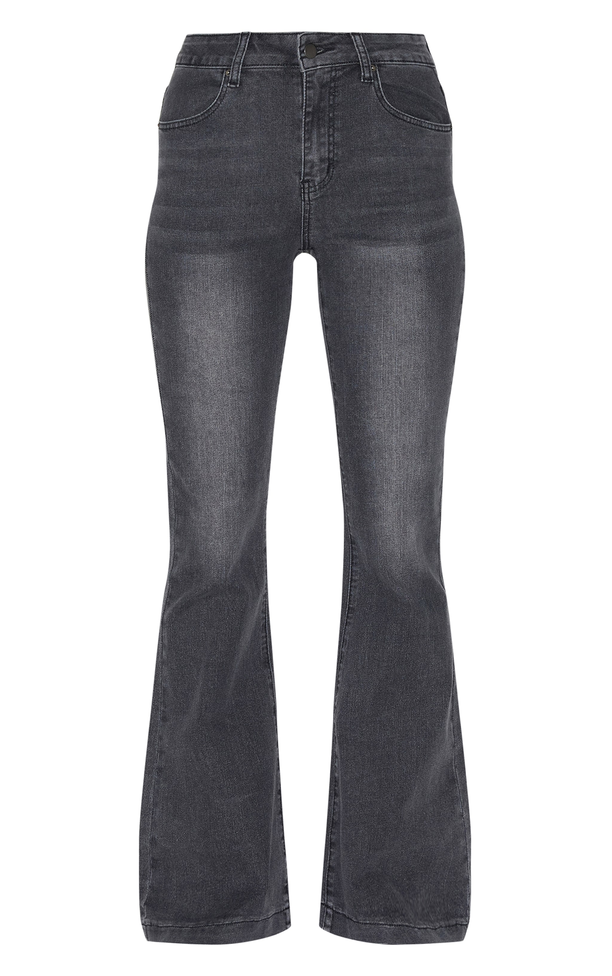 Washed Grey Seam Detail Stretch Denim Flared Jeans image 5