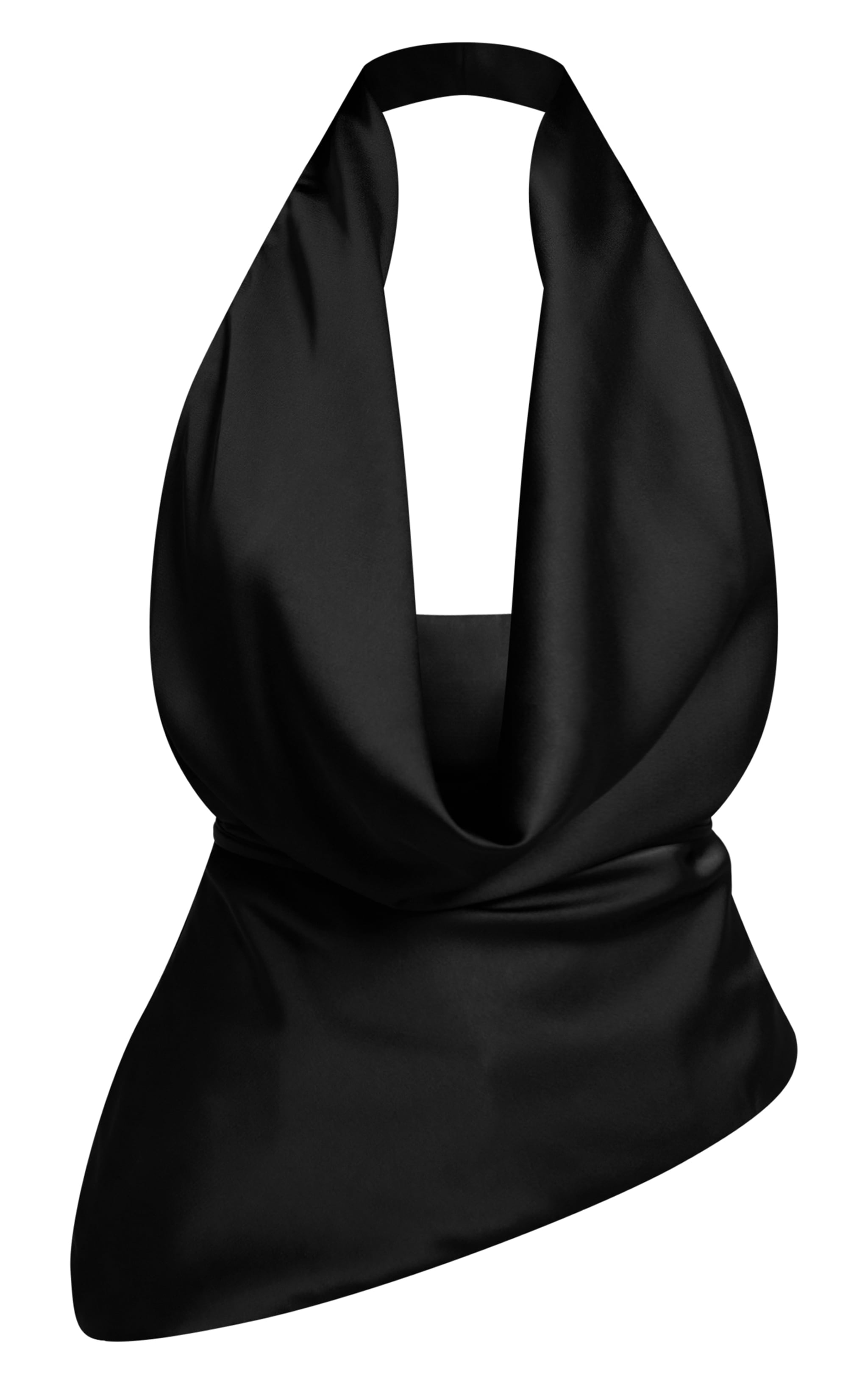 Petite Black Tie Detail Satin Cowl Ruched Top image 5
