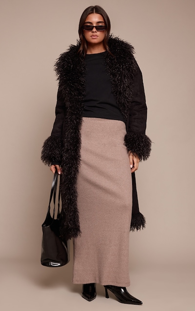 Mushroom Brushed Rib Low Rise Maxi Skirt