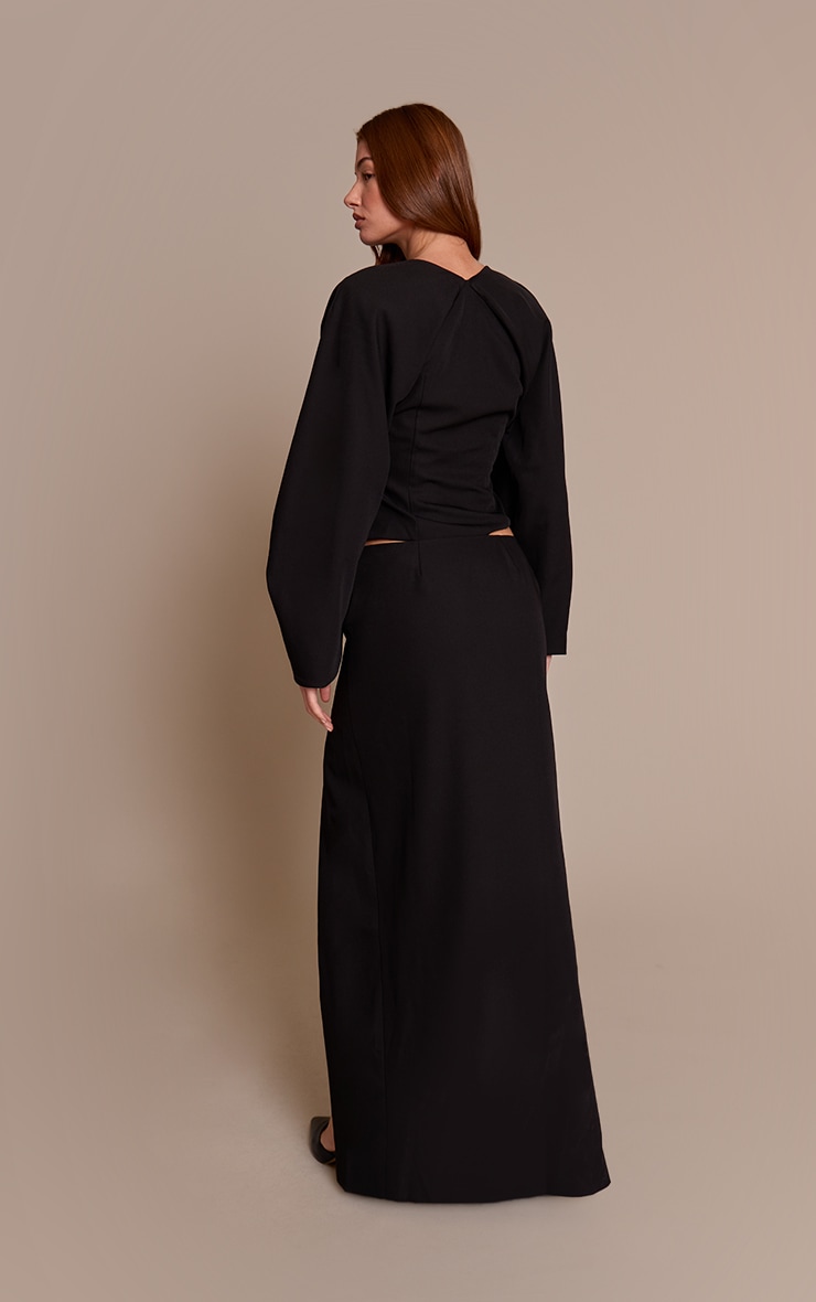 Black Woven Split Leg Maxi Skirt image 3