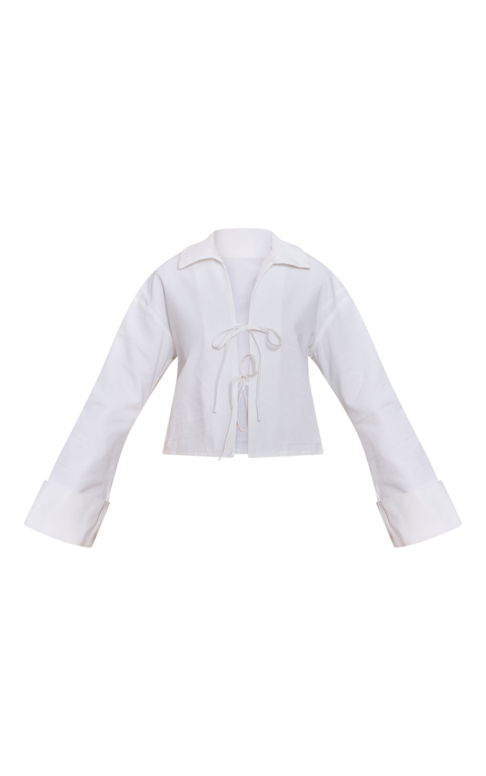 White Tie Front Linen Look Collar Blazer image 5