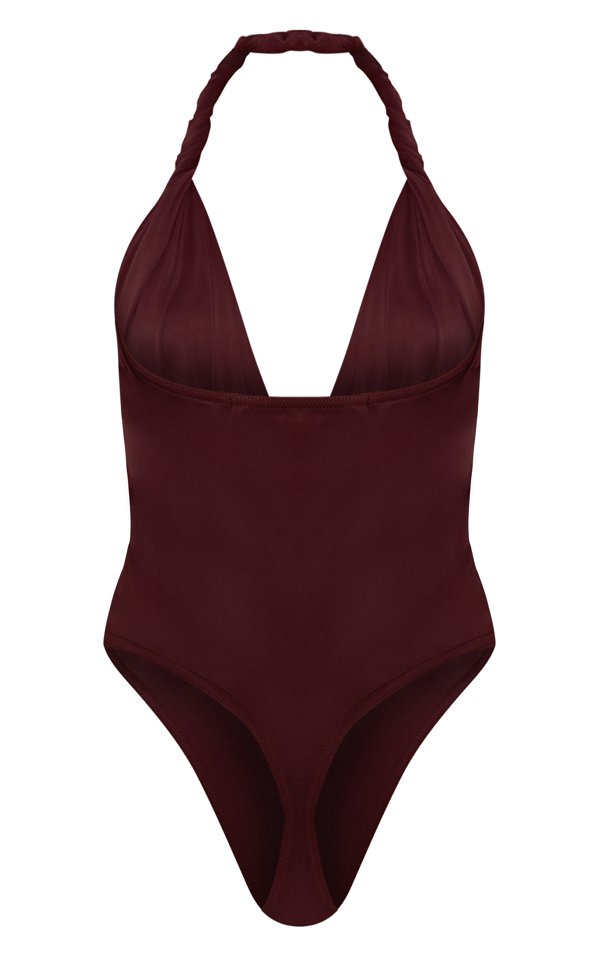 Chocolate Matte Sculpt Twist Halter Neck Bodysuit  image 6