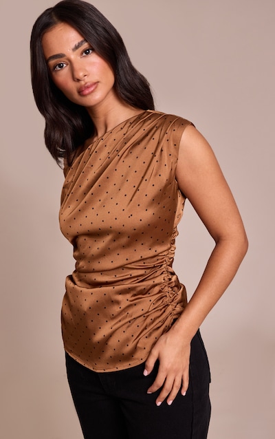 Petite Chocolate Polka Dot Satin Asymmetric Top