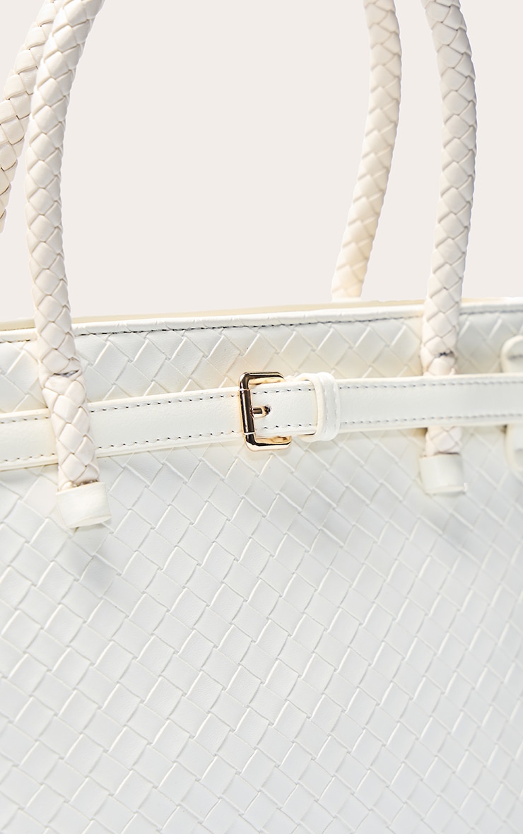 Cream PU Woven Belted Hand Bag image 5
