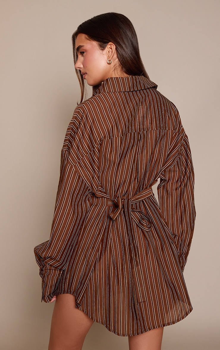 Brown Striped Tie Back Shirt Dress image 2