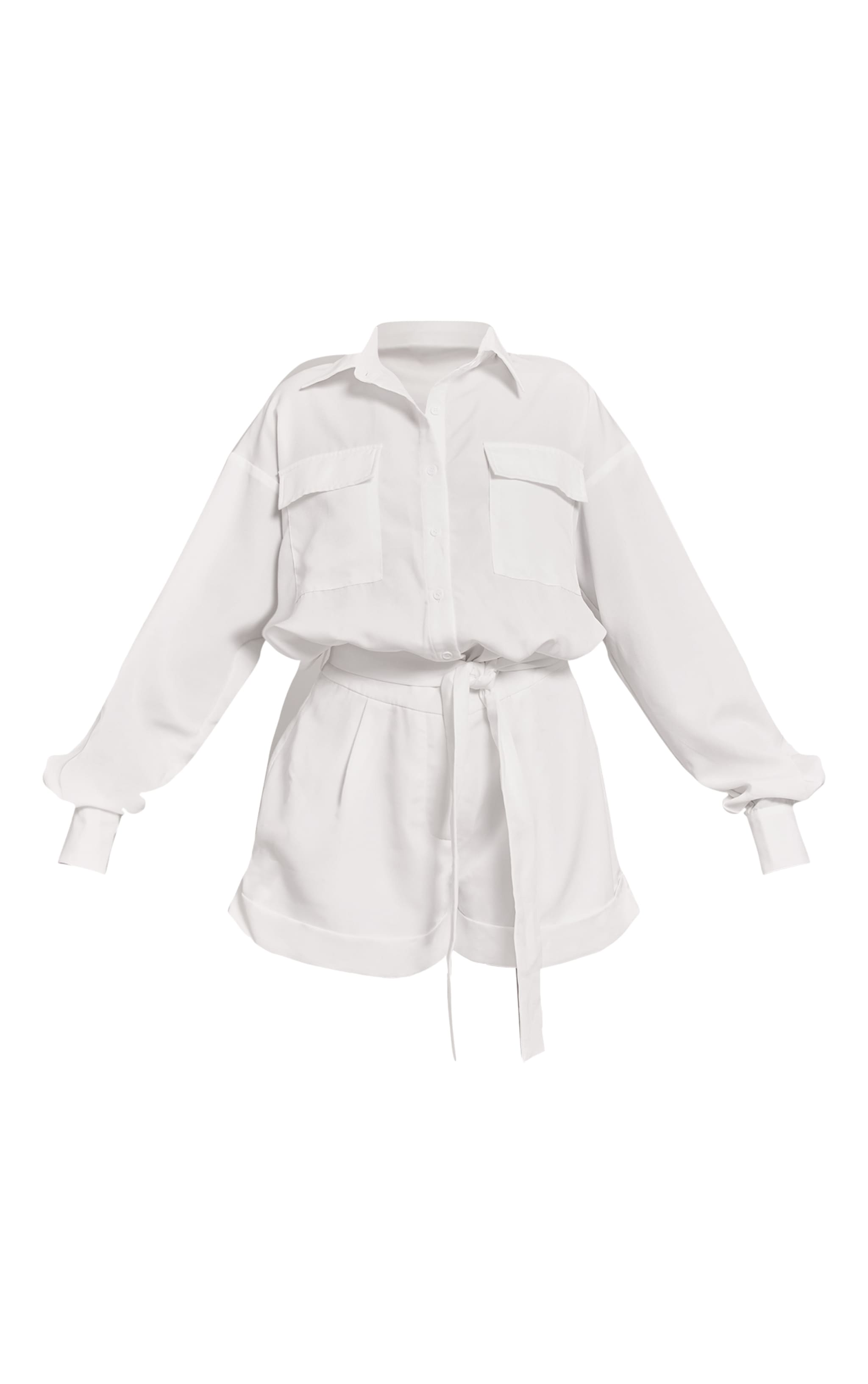 White Woven Relaxed Long Sleeve Playsuit image 5