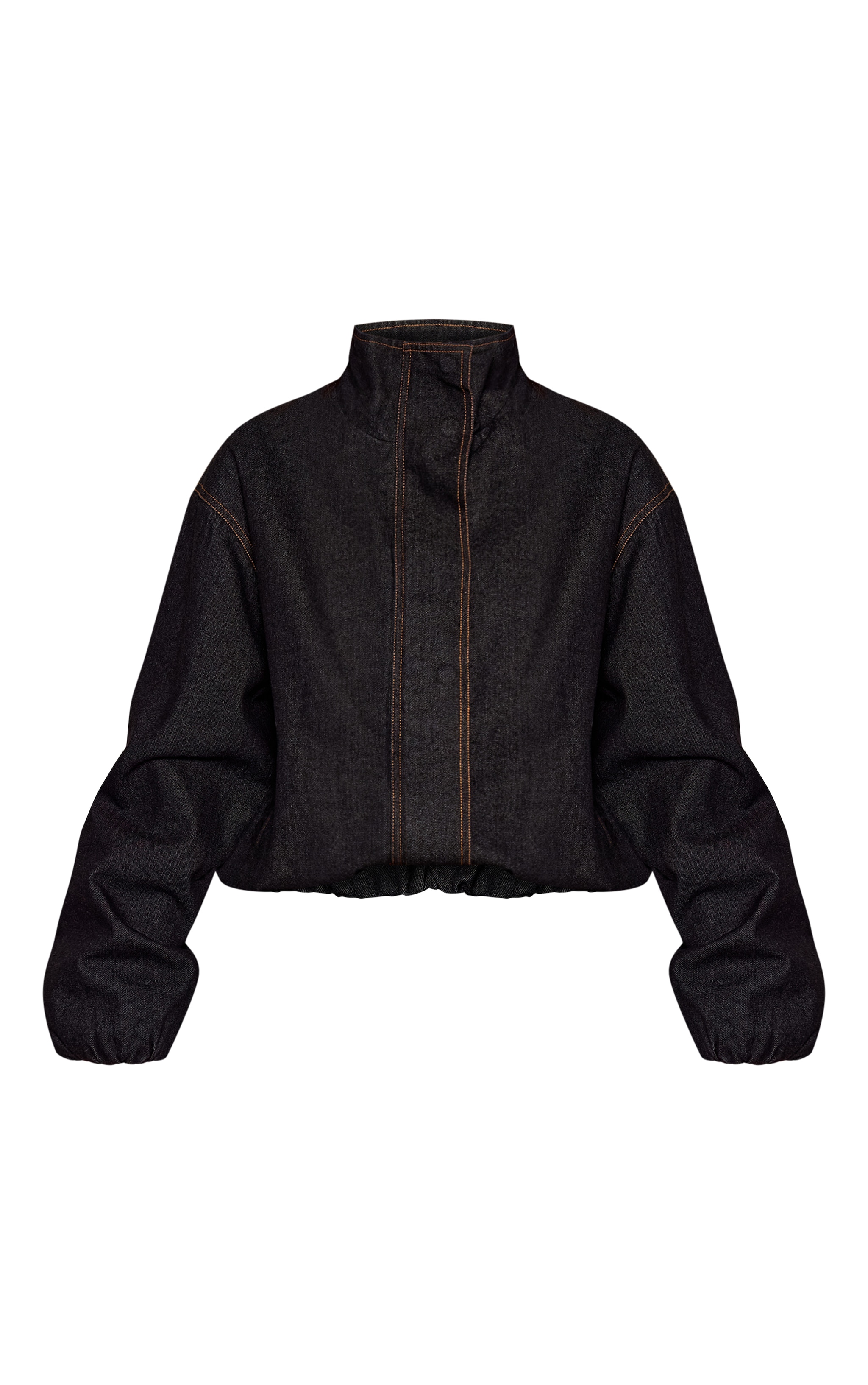 Raw Indigo Funnel Neck Concealed Placket Denim Jacket  image 5