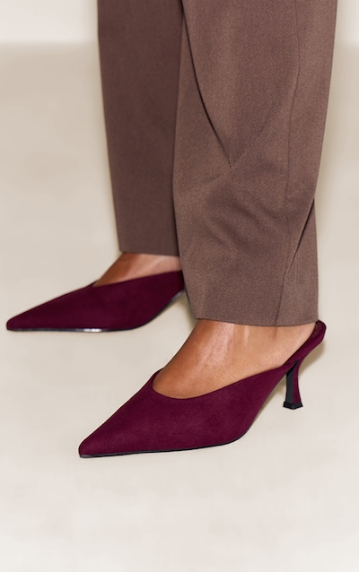 Plum Suede Kitten Heeled Mule