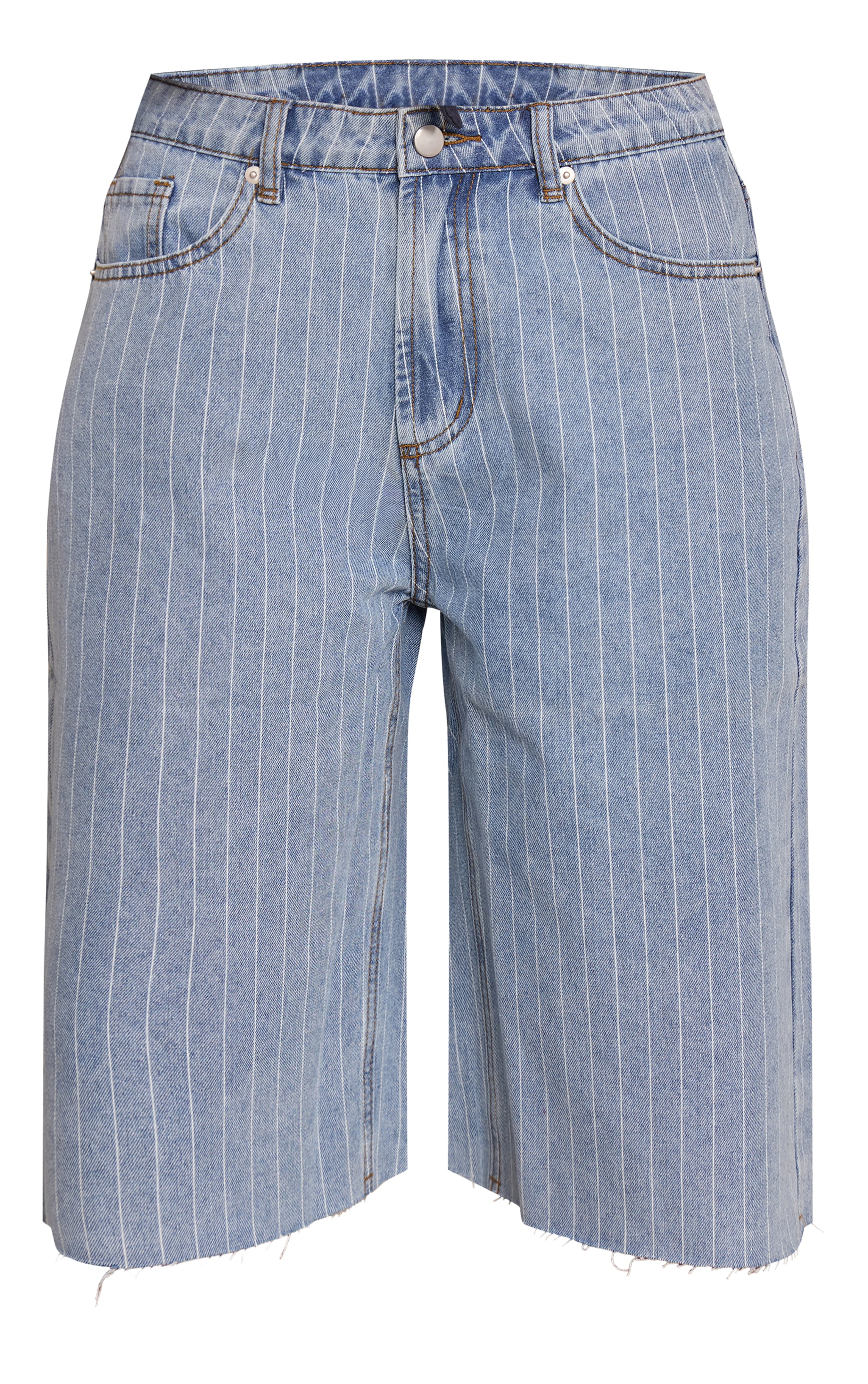 Short long en jean bleu clair à fines rayures image 6