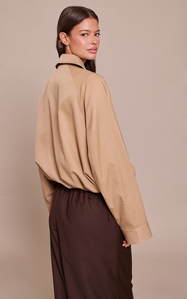 Beige Utility Style Draw Cord Bomber Jacket image 2