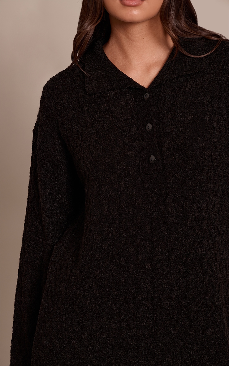 Mini robe chemise en maille tricot bouclée torsadée noire image 4