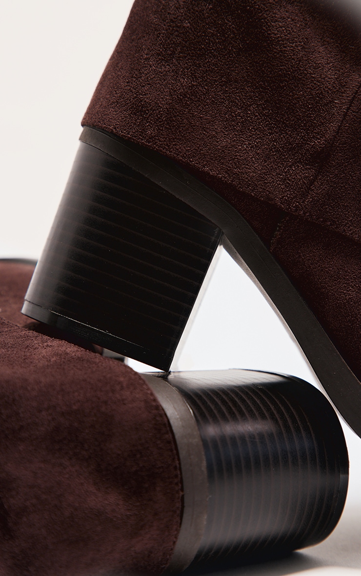 Chocolate Faux Suede Round Toe Fold Over Low Block Heel Boots image 5