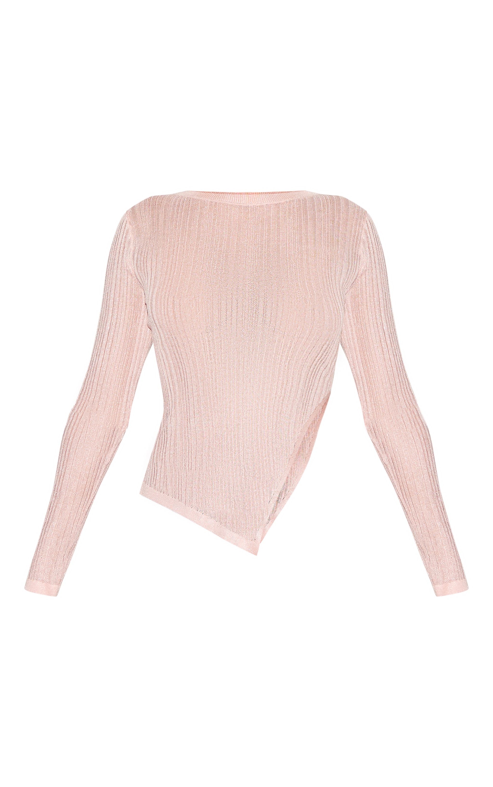 Top asymétrique en maille tricot rose transparente image 5