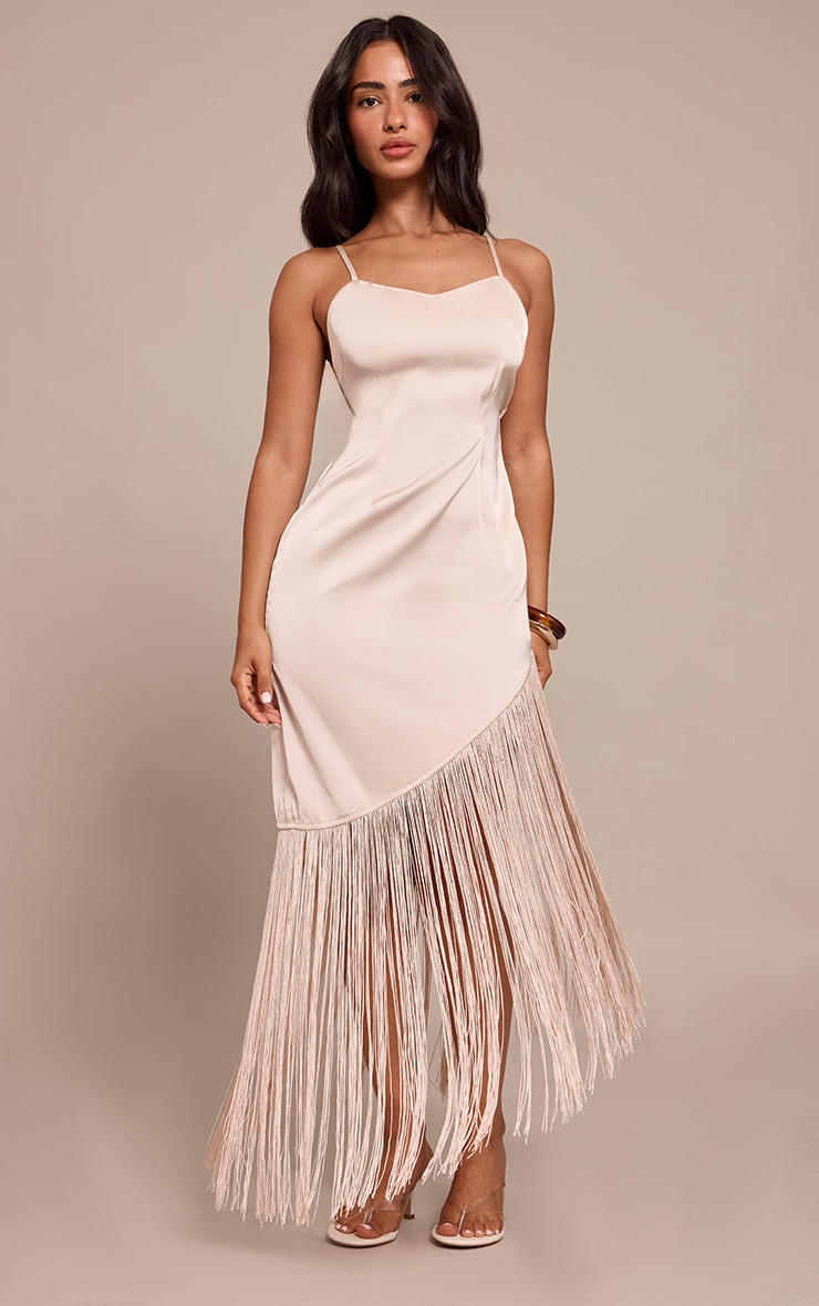 Petite  Champagne Tassel Detail Satin Maxi Dress image 1