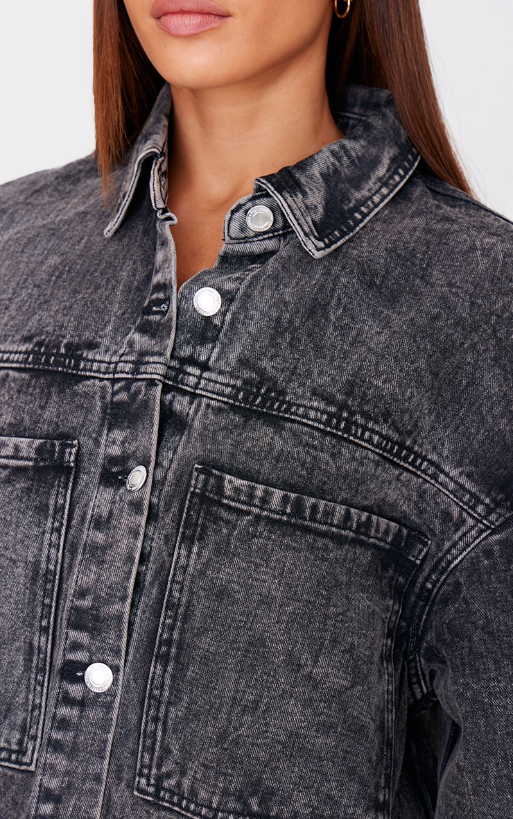 Tall Washed Grey Oversized Denim Jacket image 4