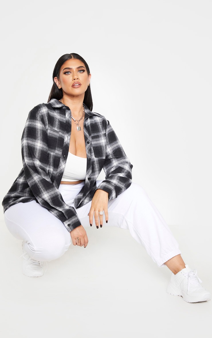 PLT Plus - Chemise oversized noire & blanche tartan