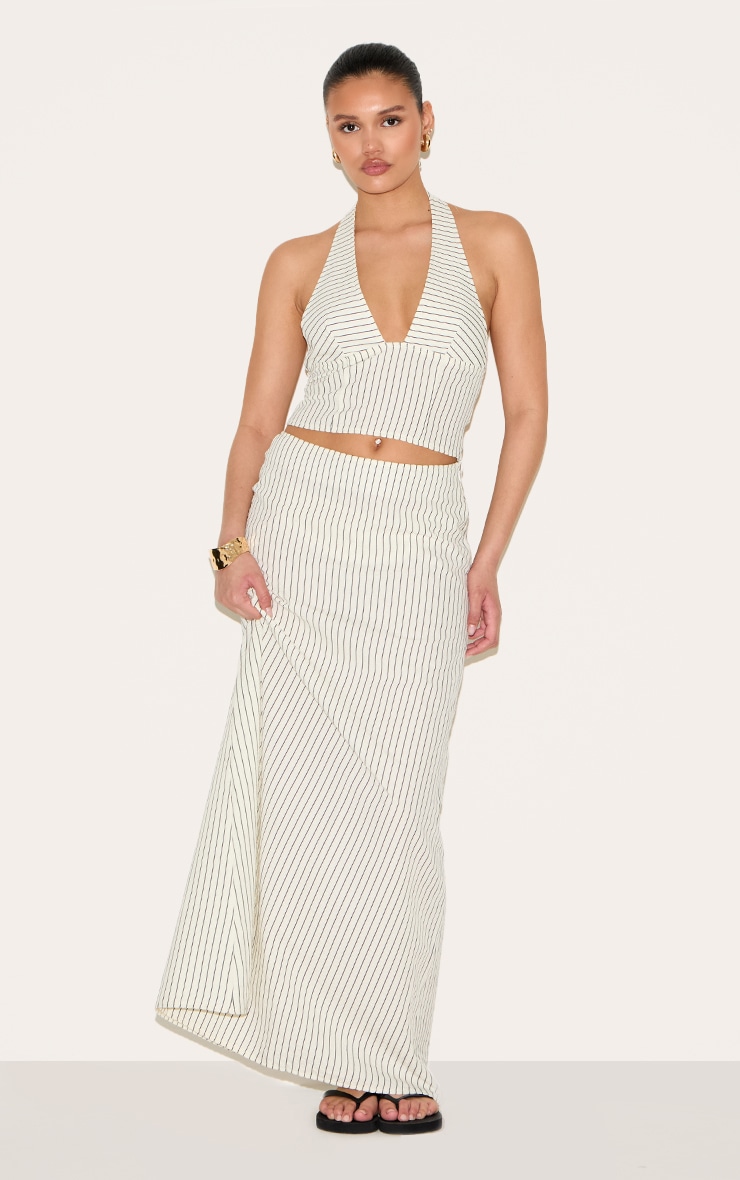 Cream Striped Halterneck Low Back Top image 3