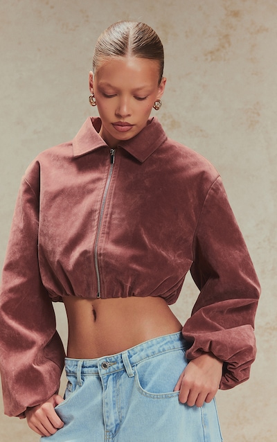 Dark Pink Suede Balloon Sleeve Jacket