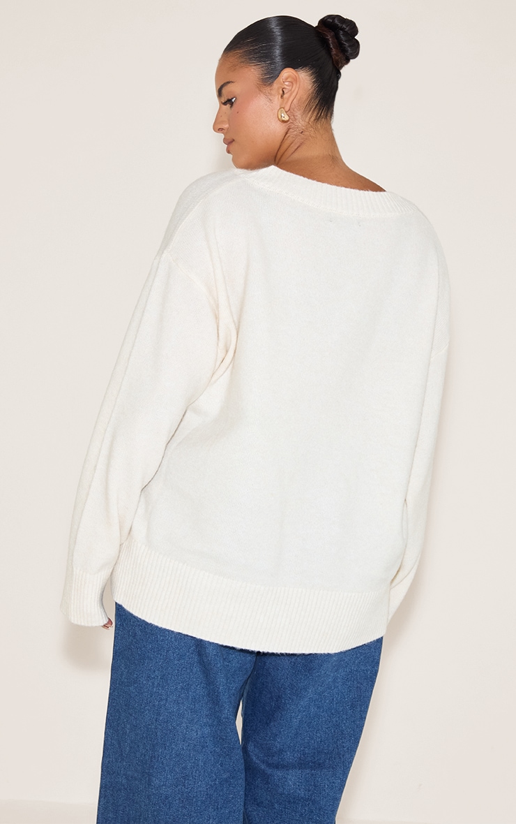 Plus Cream Knit V-neck Jumper image 2