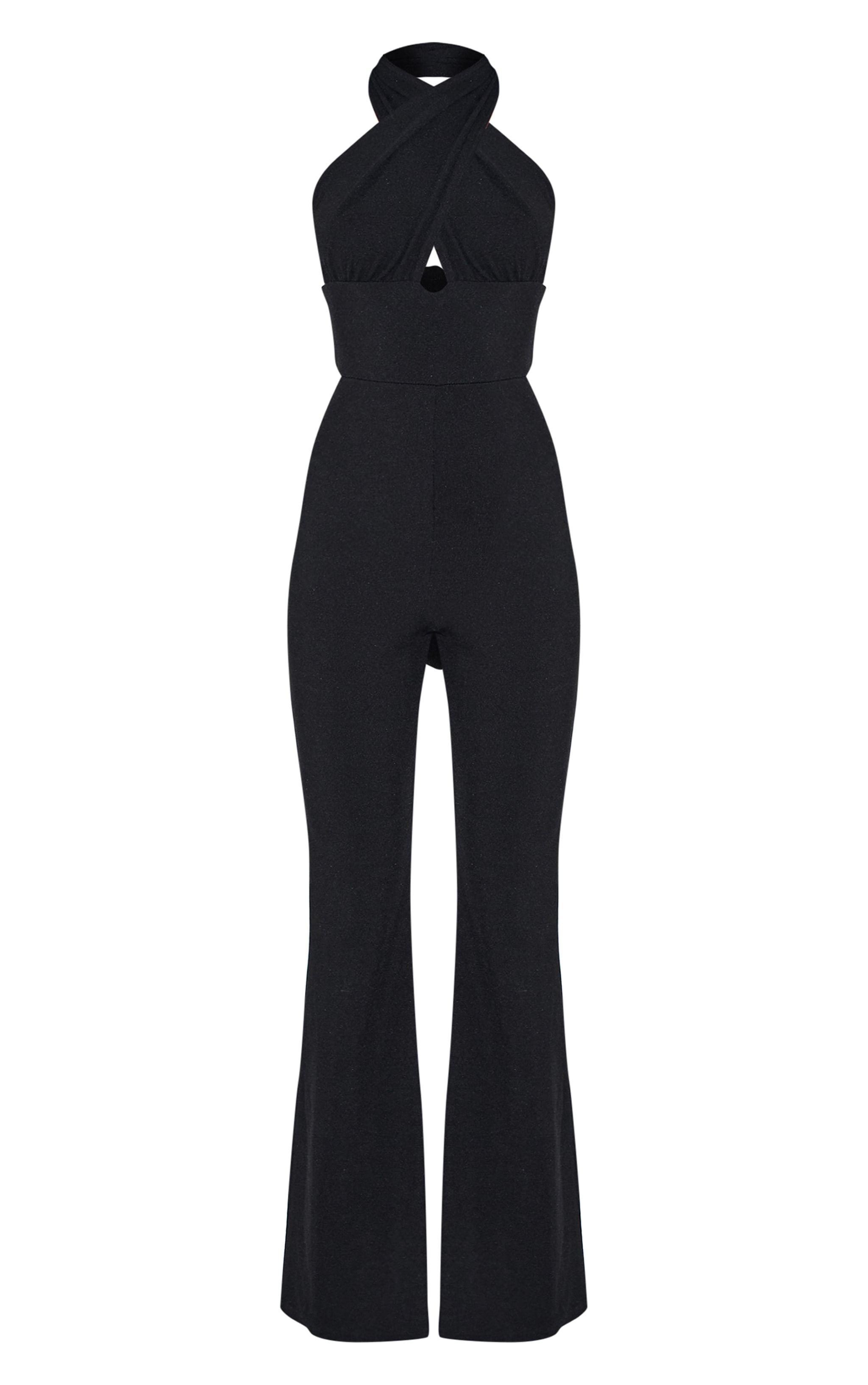 Black Cross Neck Tie Back Rib Jumpsuit image 5