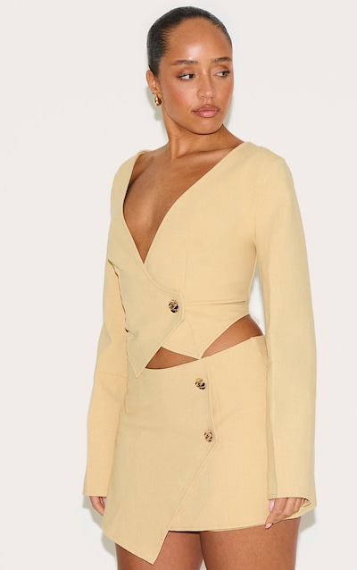 Shape Lemon Linen Look Asymmetrical Hammered Button Blazer