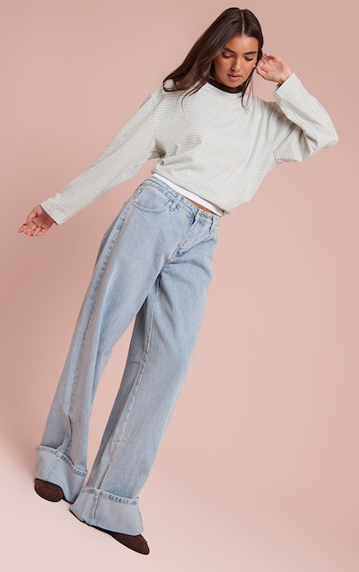 Light Blue Turn Up Hem Wide Leg Jean