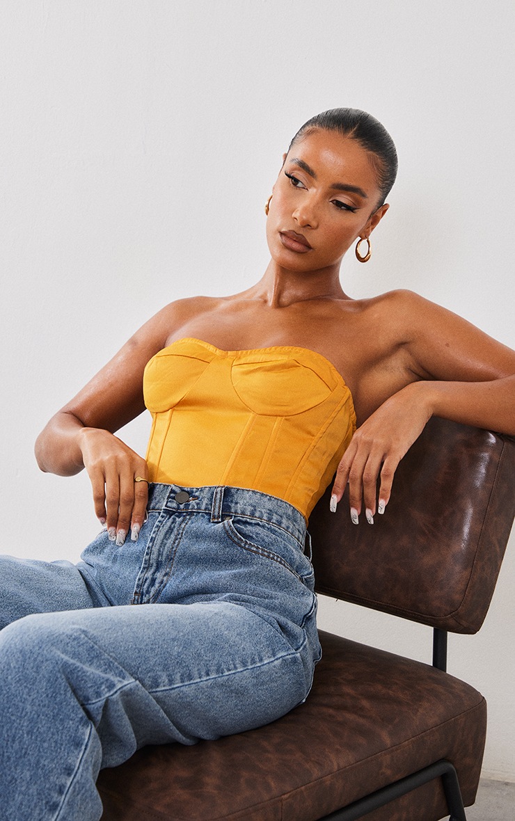 Orange Strapless Satin Boned Corset