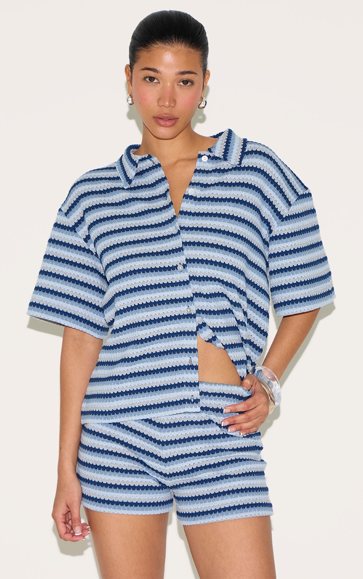 Blue Textured Stripe Hotpants image 2