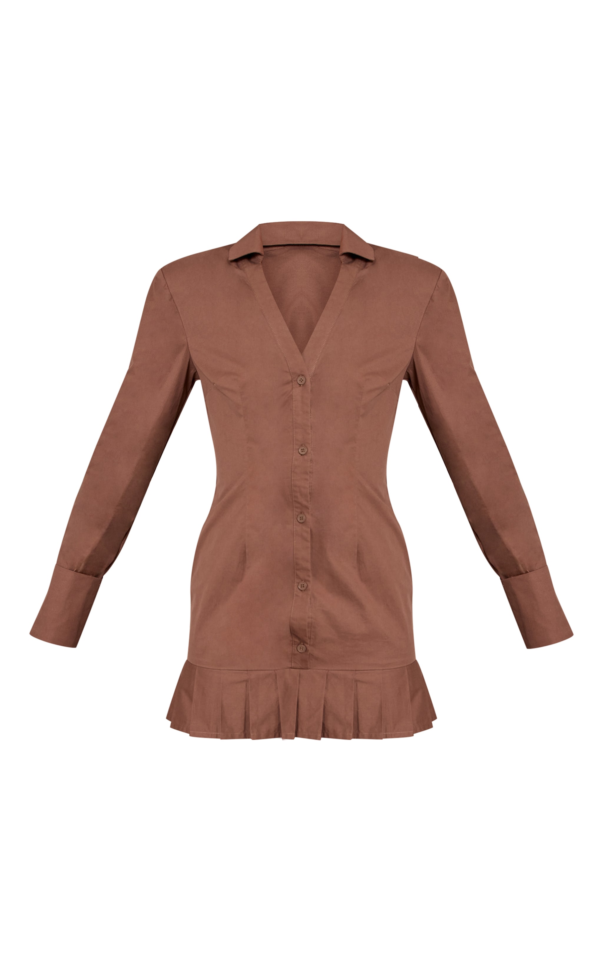 Chocolate Pleated Hem Button Down Shirt Dress image 5