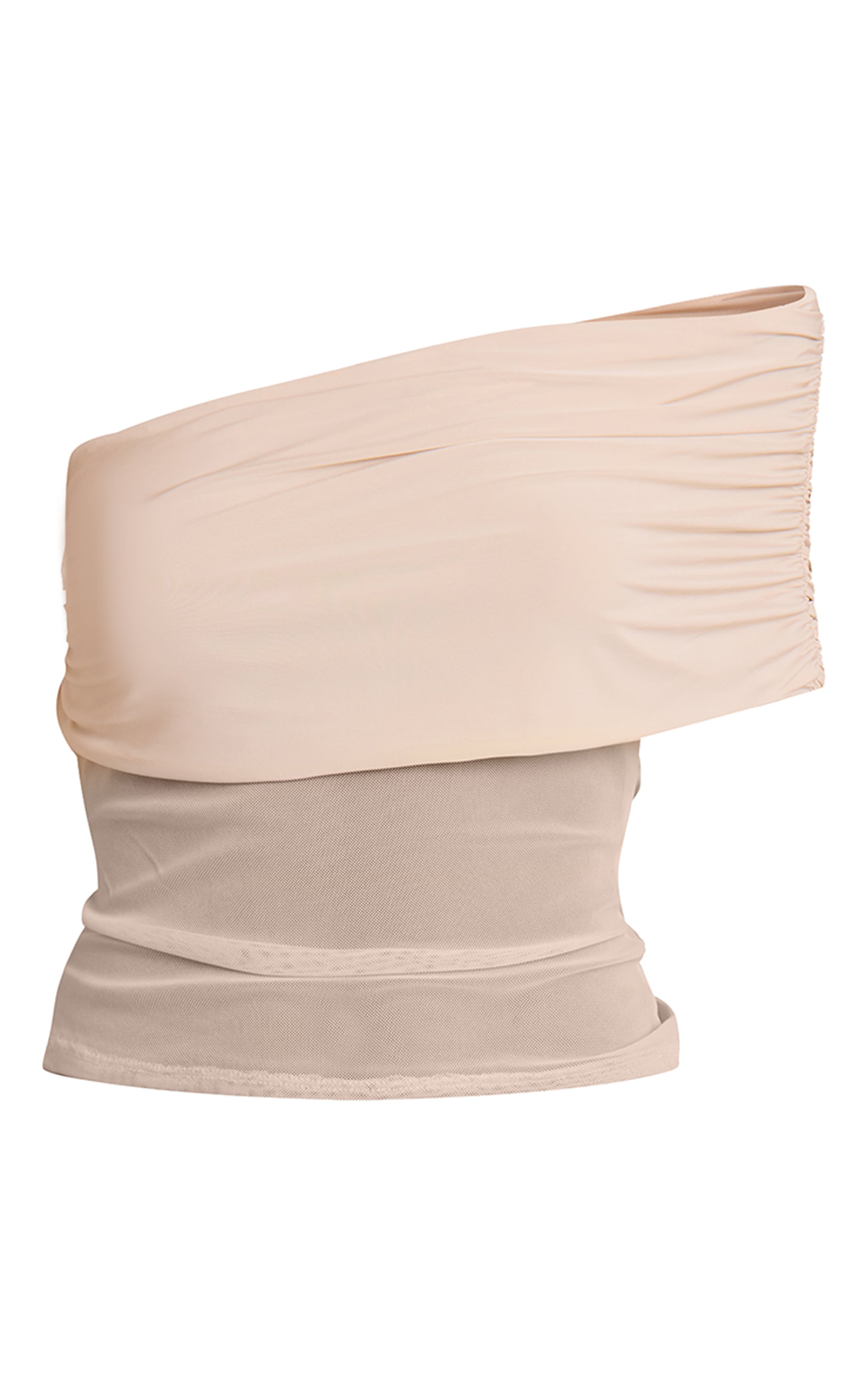 Cream Mesh Panel Detail Asymmetric Long Top  image 5